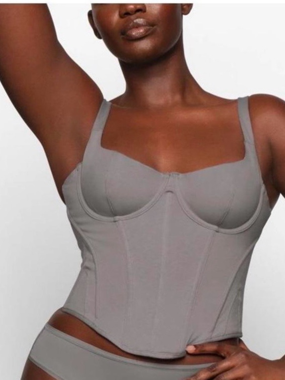 NWT SKIMS Rare Sold Out Cotton Corset Bustier Top Charcoal XXS